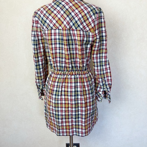 Veronica Beard Corinne Plaid Button-Up Shirt Dress Gray Yellow Red Size 4 - Picture 9 of 14